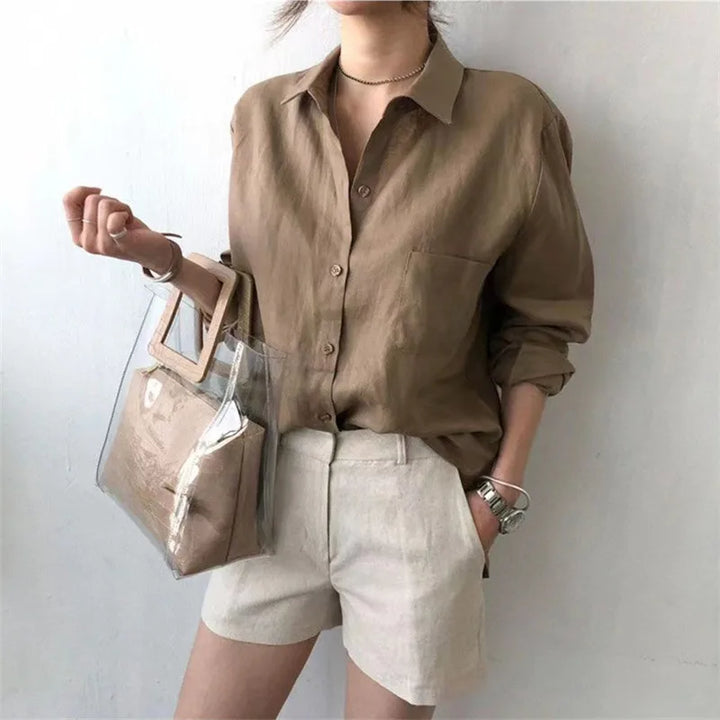 Olivia Bennet | Soft Linen Open Collar Shirt