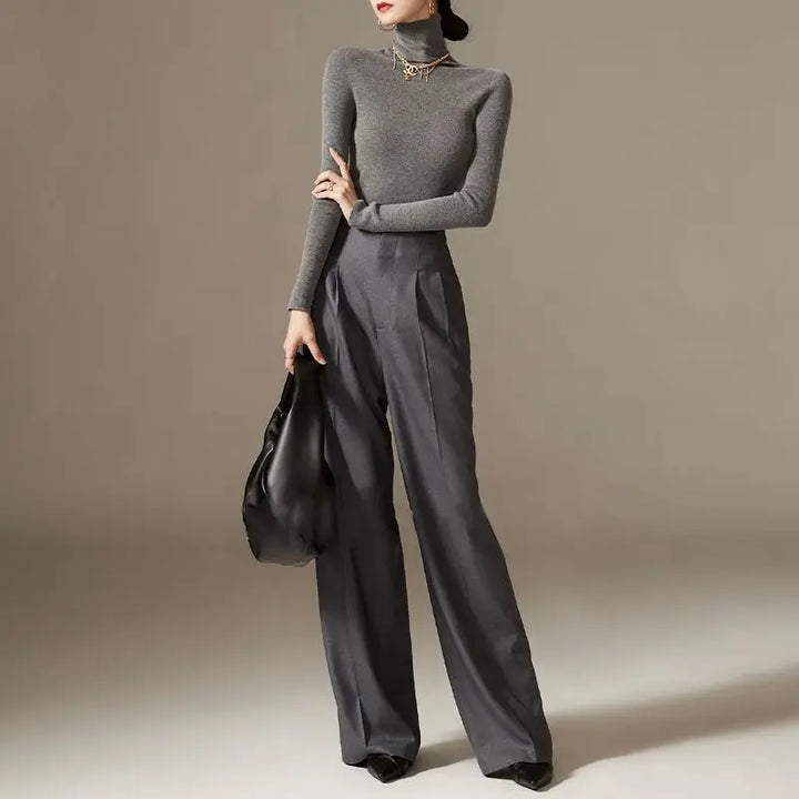 Olivia Bennet | Wide Leg Draped Pants for Women in Soft Fabric, Black
