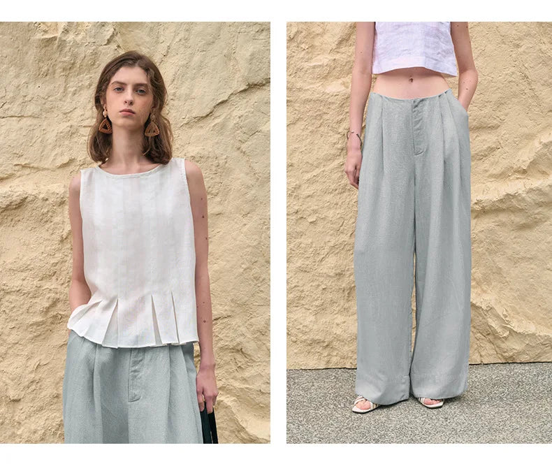Olivia Bennet | Pleated Wide Leg Linen Pant