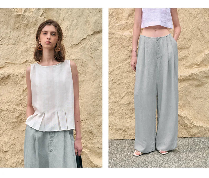 Olivia Bennet | Pleated Wide Leg Linen Pant