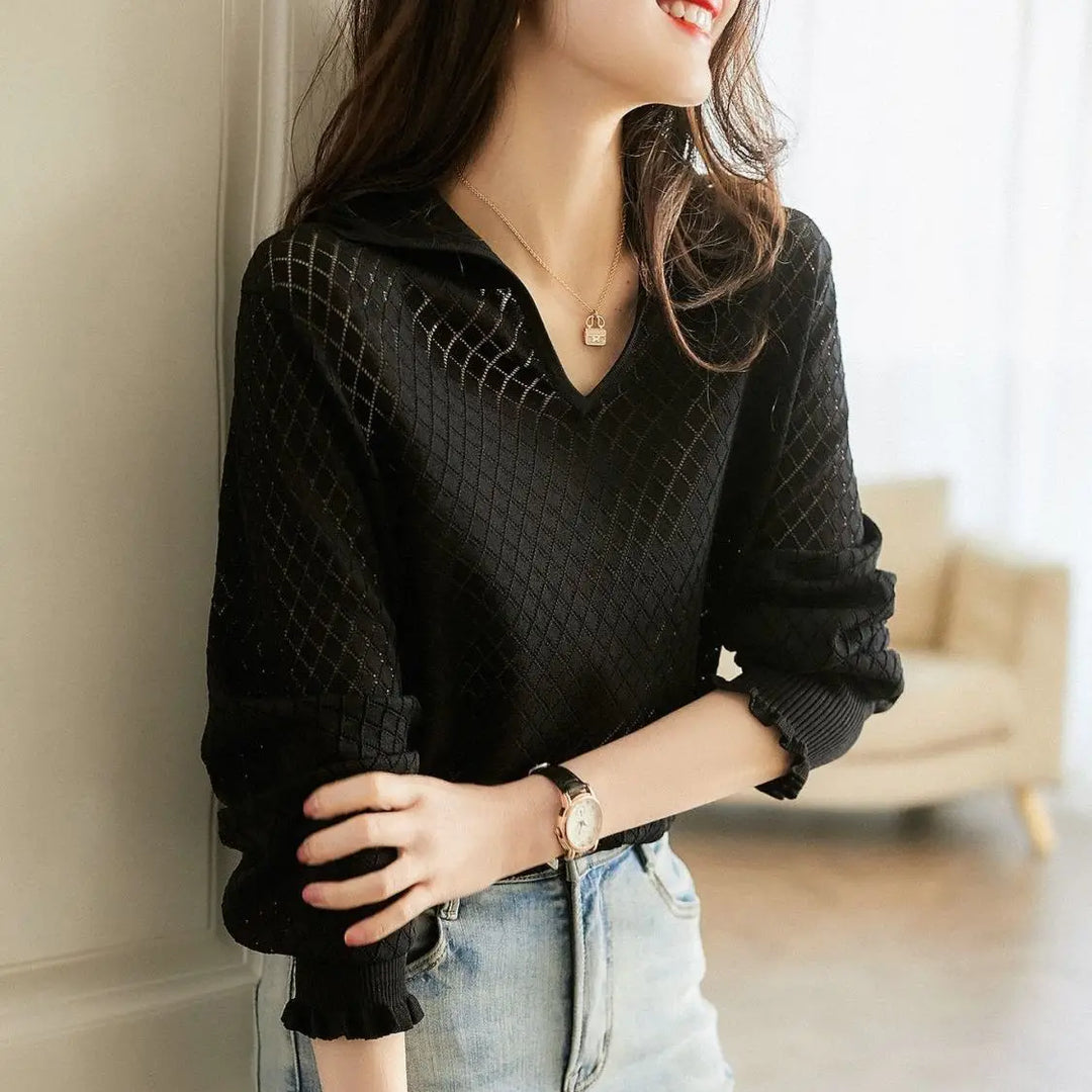 Olivia Bennet | Diamond Knit Top for Women in Natural Color