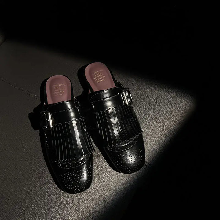 Olivia Bennet | Fringe Leather Loafers for Women