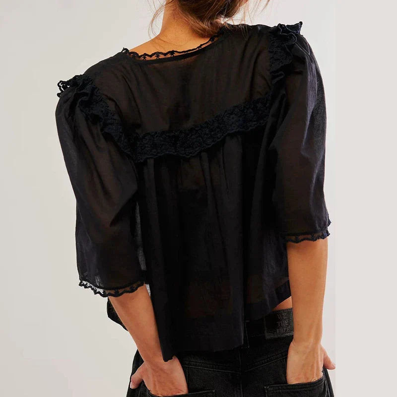 Olivia Bennet | Ruffle Blouse for Women in White Cotton