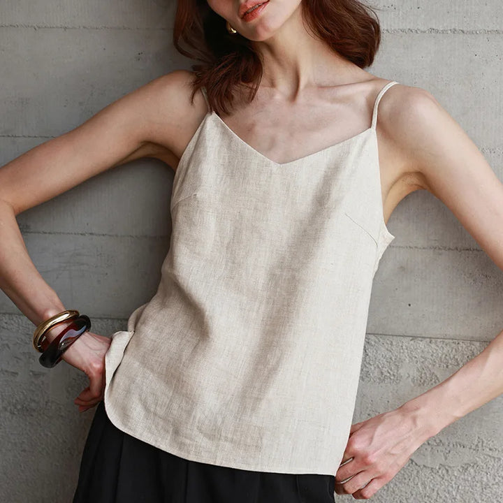 Olivia Bennet | Linen V-Neck Camisole Top for Women