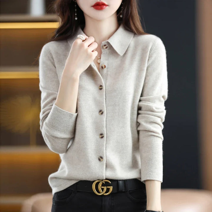 Olivia Bennet | Polo Cardigan for Women in Soft Knit, Classic Fit, Navy