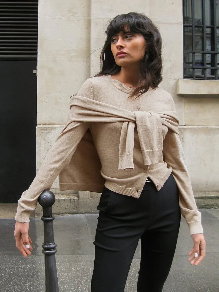 Olivia Bennet | Knit Button Cardigan for Women in Natural Color