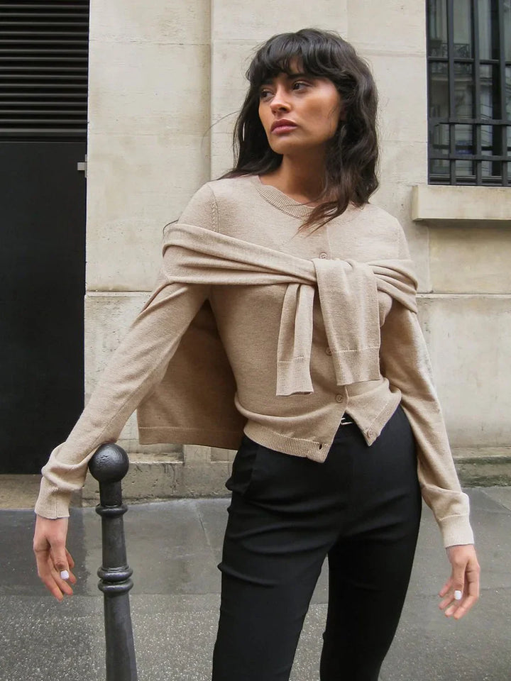 Olivia Bennet | Knit Button Cardigan for Women in Natural Color