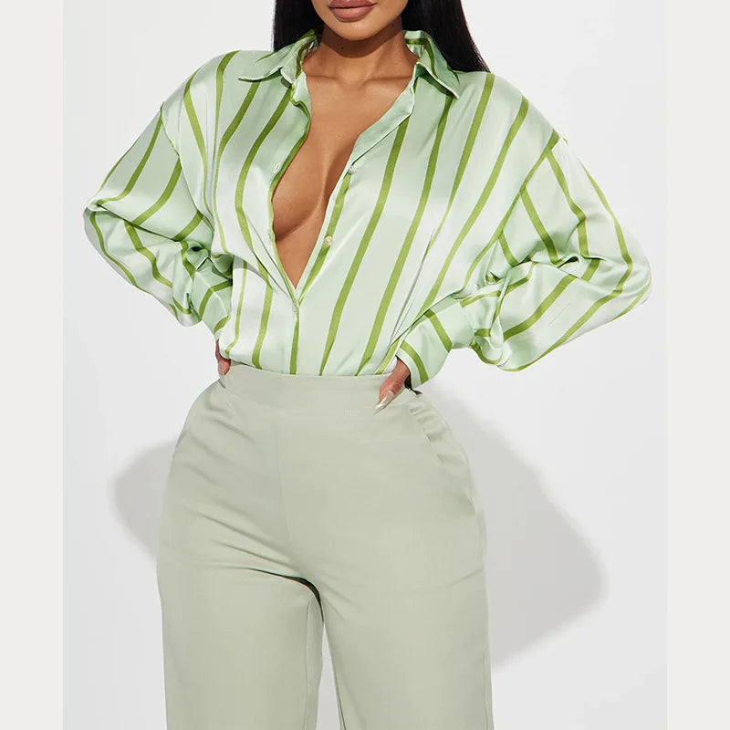 Olivia Bennet | Satin Stripe Shirt for Women