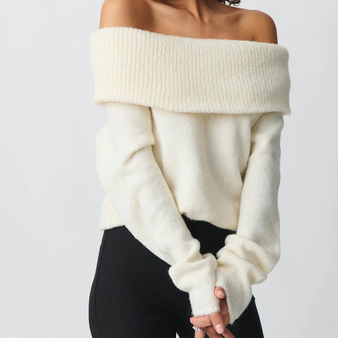 Olivia Bennet | Knit Top for Women, Natural Fiber, Regular Fit, Beige, Casual