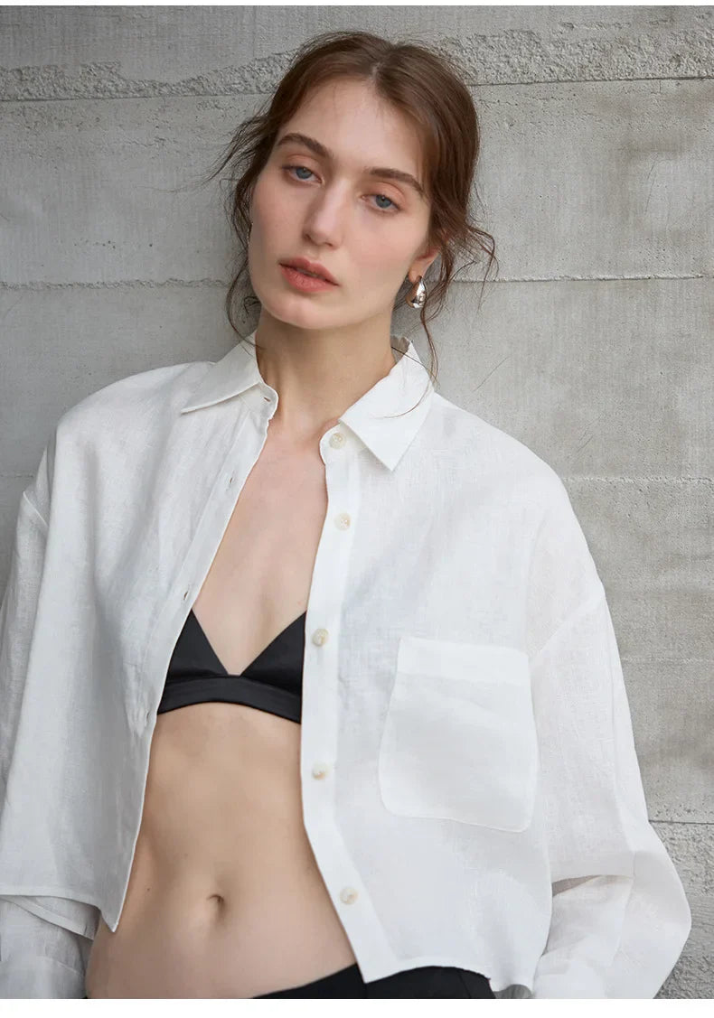 Olivia Bennet | Cropped Linen Overshirt for Women in Natural