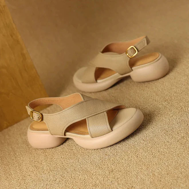 Olivia Bennet | Soft Crossband Slides for Women in Natural Color