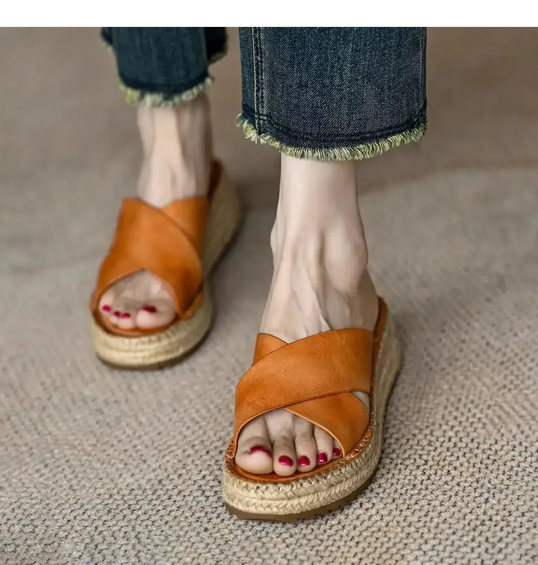 Olivia Bennet | Woven Leather Platform Sandals for Women