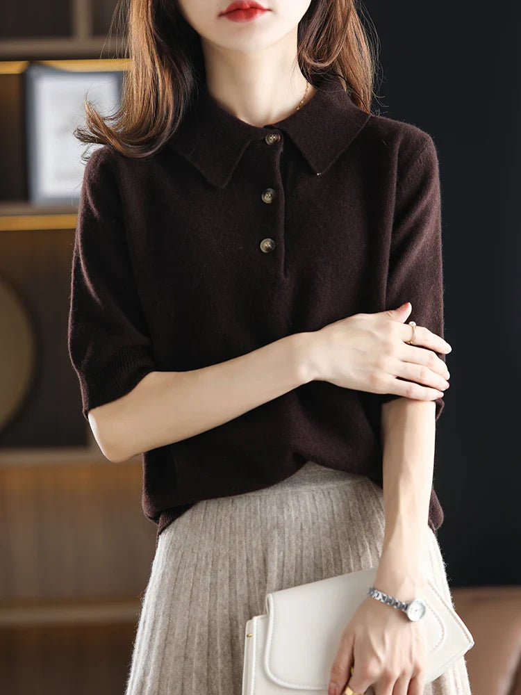 Olivia Bennet | Wool Polo Sweater for Women in Classic Fit, Navy