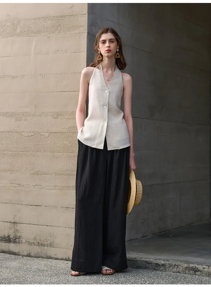 Olivia Bennet | Linen Halter Waistcoat Top