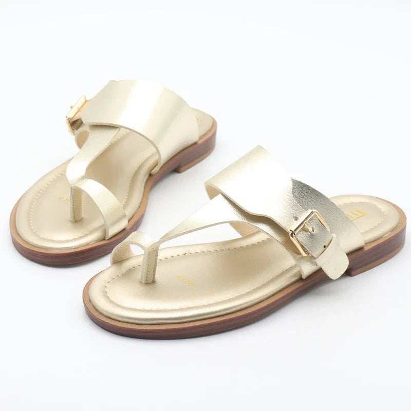 Olivia Bennet | Leather Buckle Sandal for Women in Natural Color