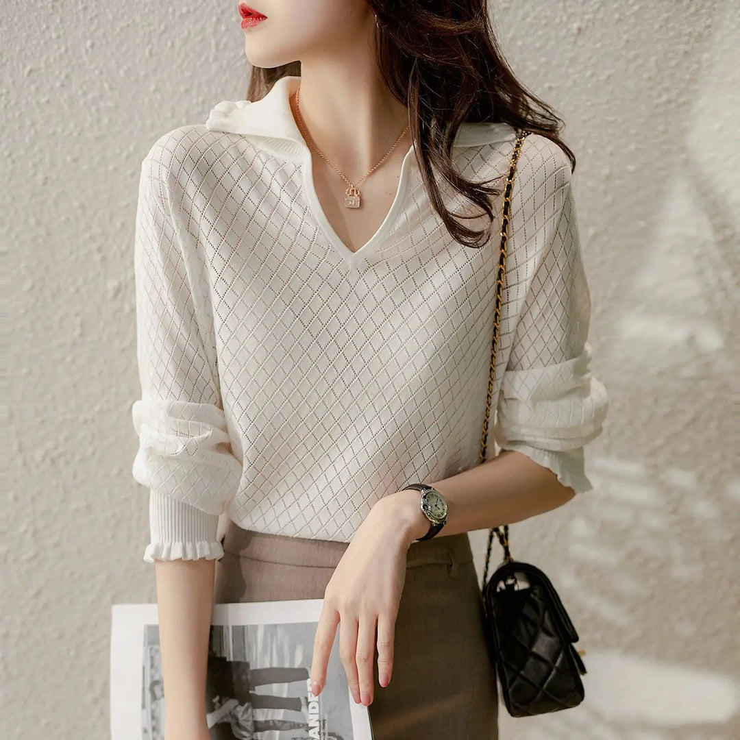 Olivia Bennet | Diamond Knit Top for Women in Natural Color