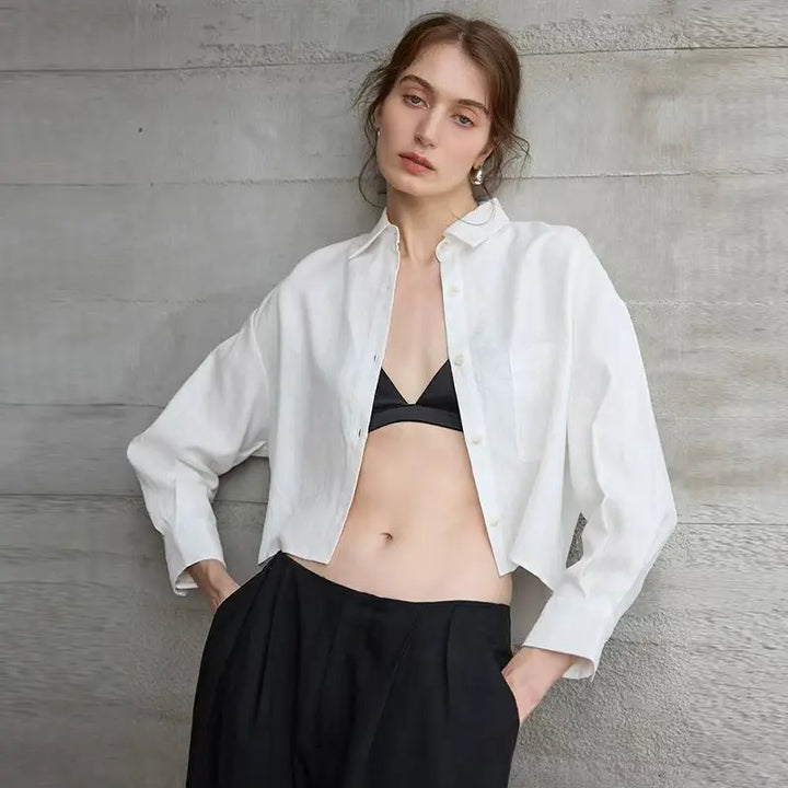 Olivia Bennet | Cropped Long Sleeve Linen Shirt