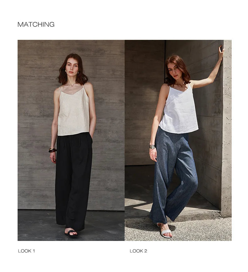 Olivia Bennet | Linen V-Neck Camisole Top for Women