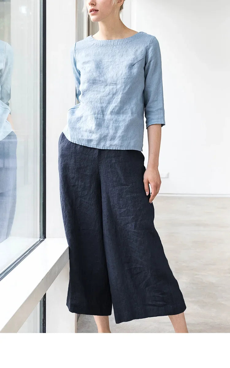 Olivia Bennet | Wide Leg Linen Pant for Women in Natural