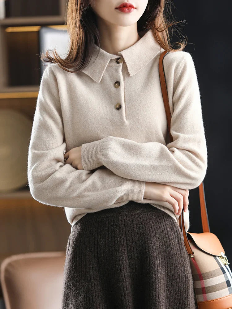 Olivia Bennet | Wool Polo Sweater for Women in Classic Fit, Navy