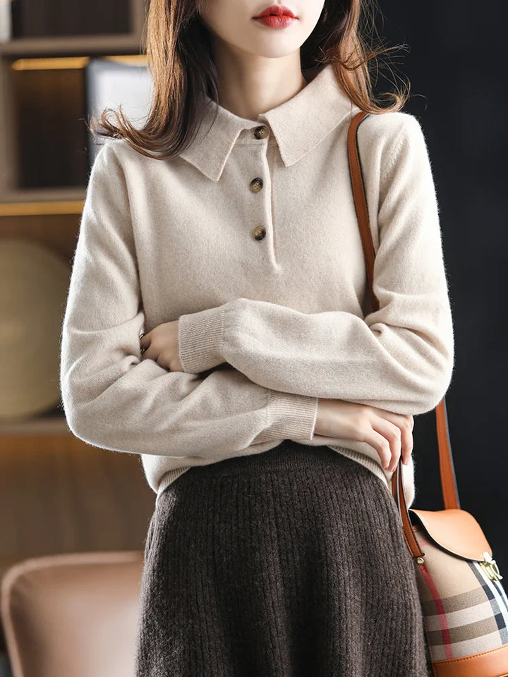 Olivia Bennet | Wool Polo Sweater for Women in Classic Fit, Navy