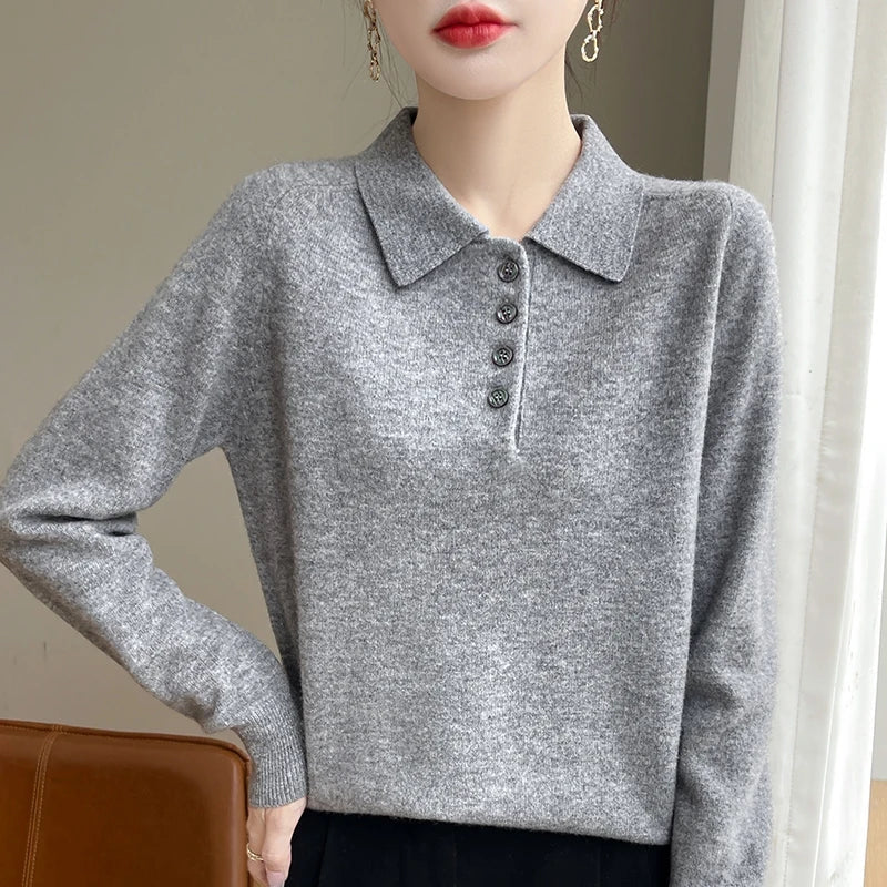 Olivia Bennet | Wool Polo Sweater for Women in Natural Color