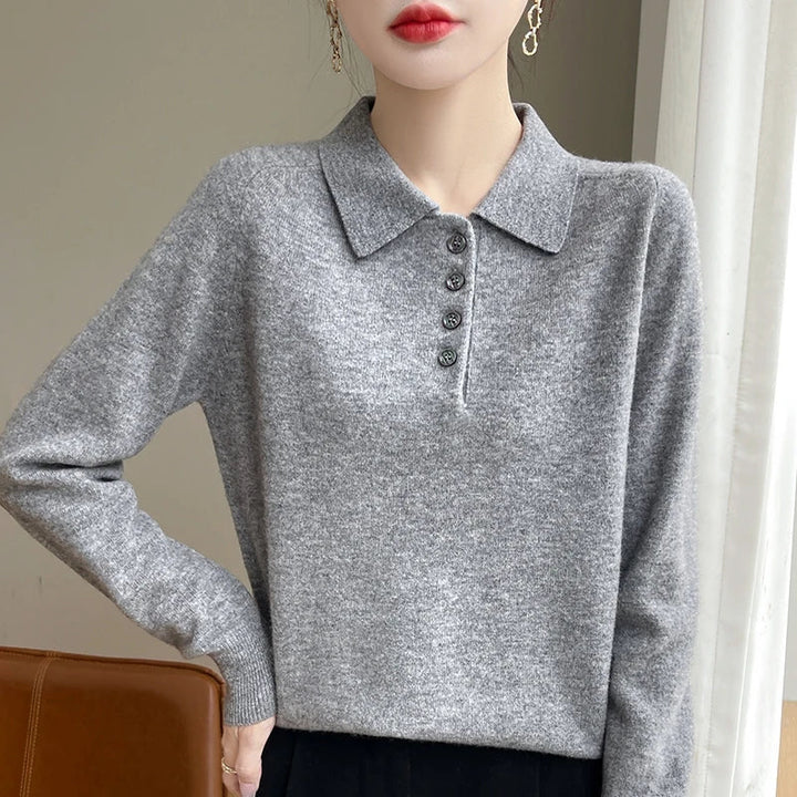 Olivia Bennet | Wool Polo Sweater for Women in Natural Color