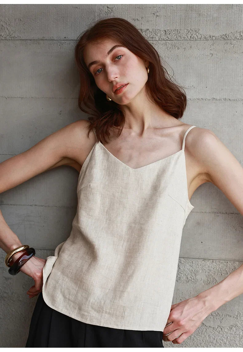 Olivia Bennet | Linen V-Neck Camisole Top for Women