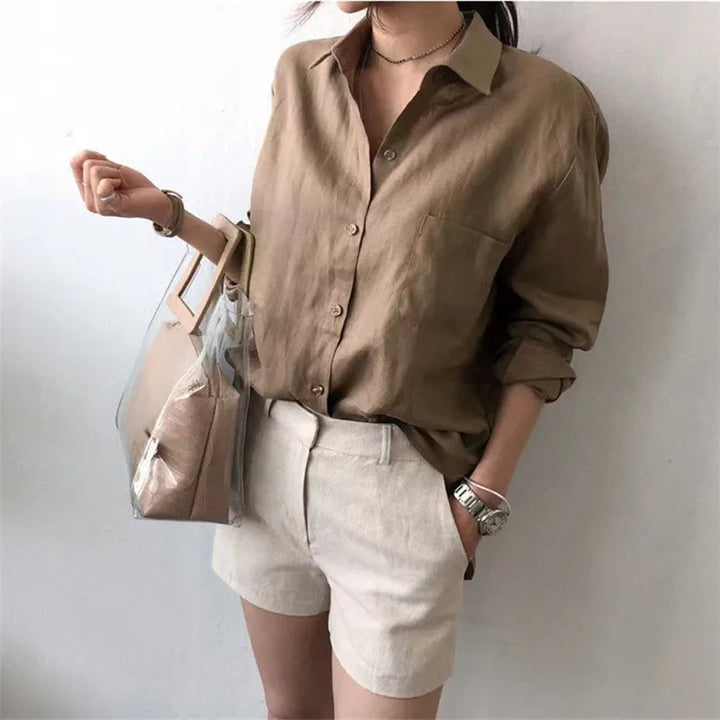 Olivia Bennet | Soft Linen Open Collar Shirt