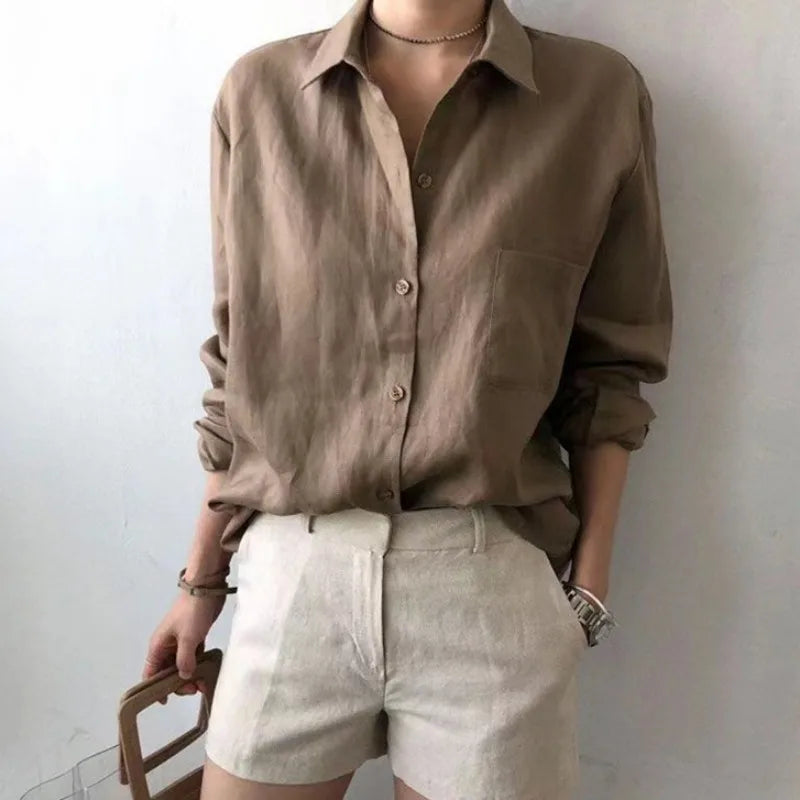 Olivia Bennet | Soft Linen Open Collar Shirt