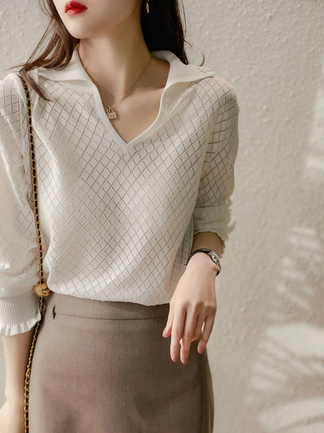 Olivia Bennet | Diamond Knit Top for Women in Natural Color