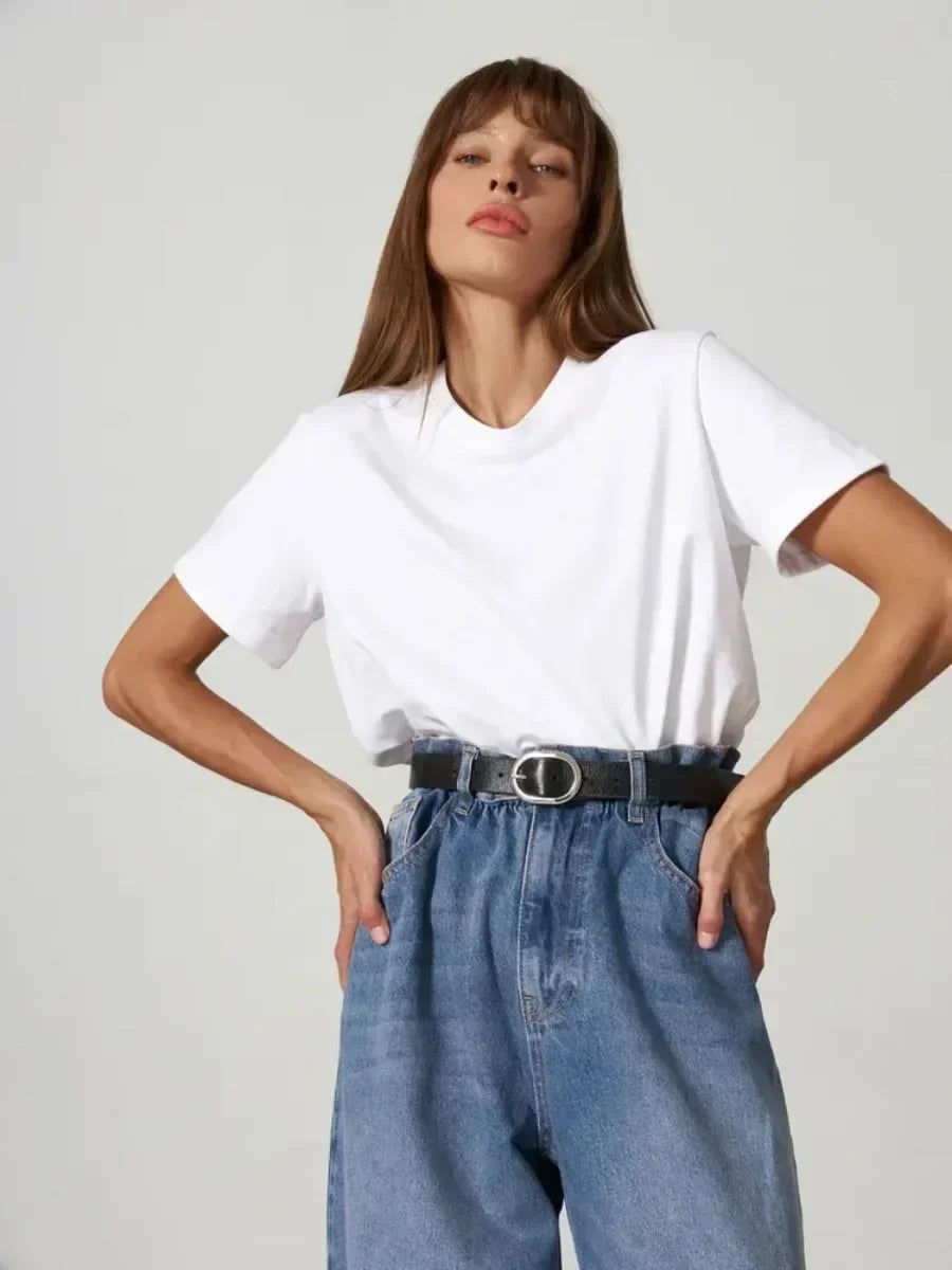Olivia Bennet | Cotton Tee for Women, Regular Fit, White