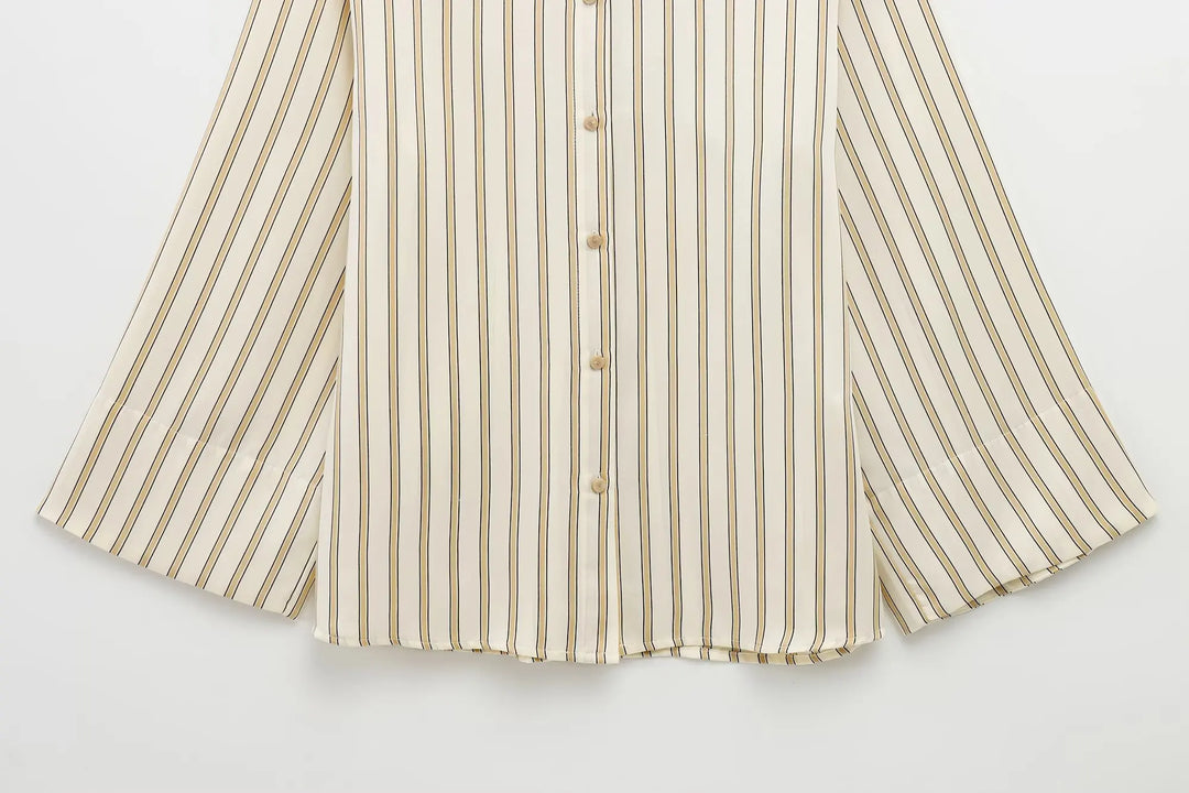 Olivia Bennet | Striped Button-Up Blouse for Women in Cotton Fit