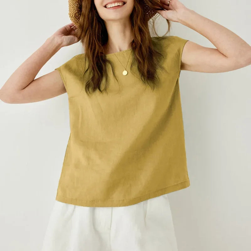 Olivia Bennet | Linen Tee for Women in Petal Sleeve Style