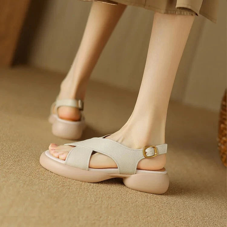 Olivia Bennet | Soft Crossband Slides for Women in Natural Color
