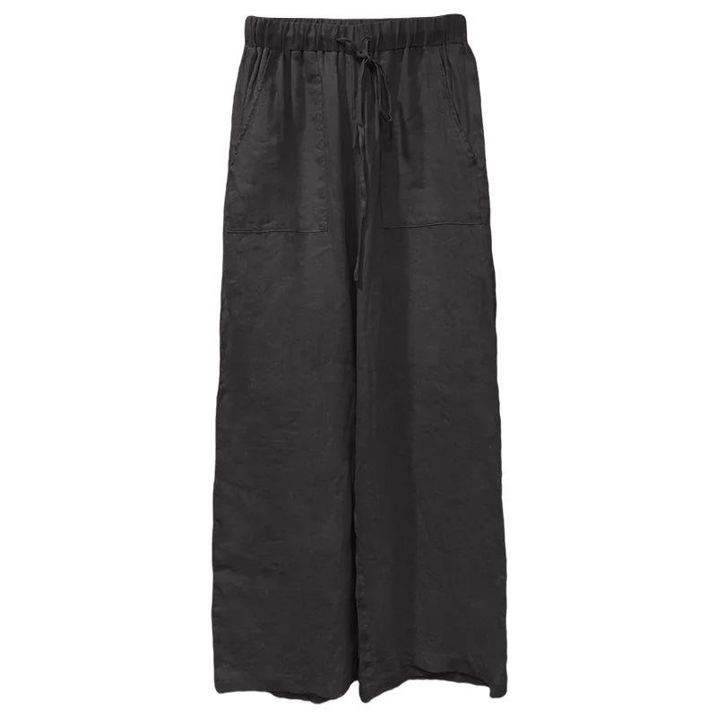 Olivia Bennet | Drawstring Straight Linen Pant for Women in Natural