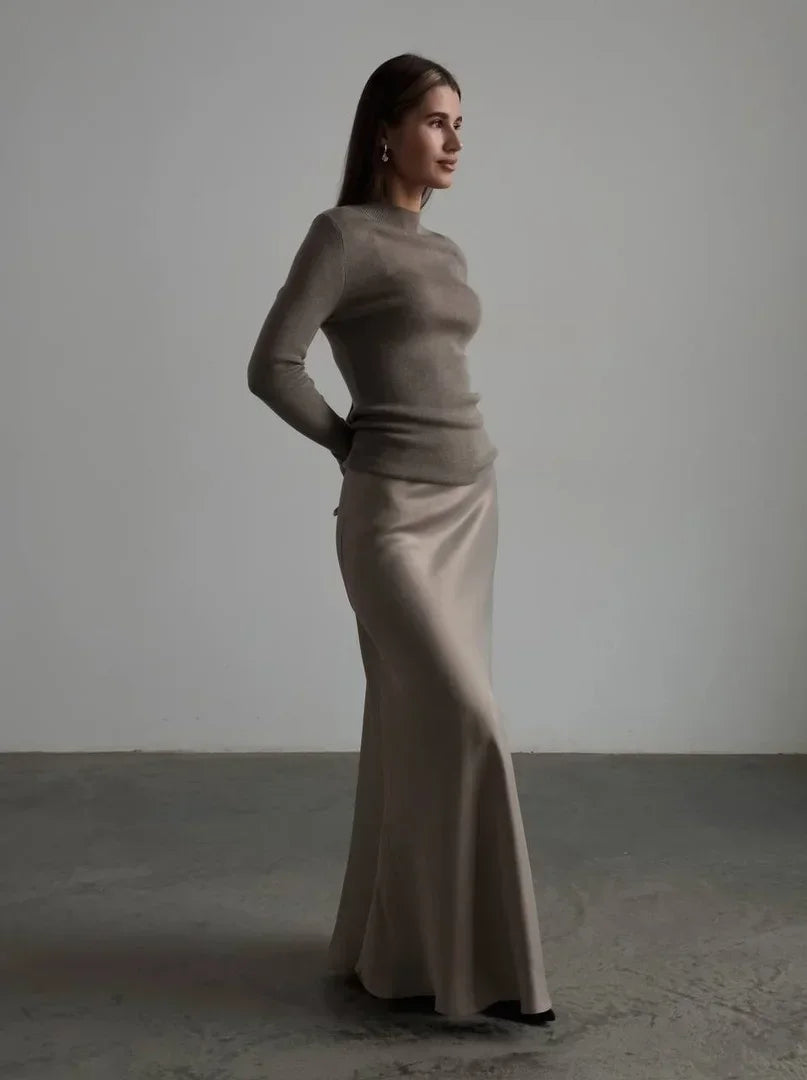 Olivia Bennet | Satin Fishtail Maxi Skirt for Women in Elegant Style