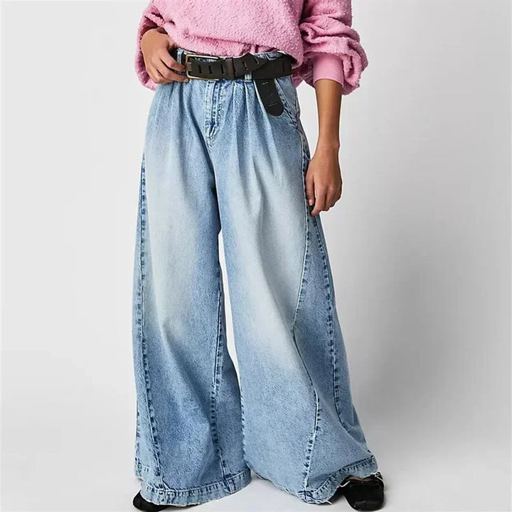 Olivia Bennet | Pleated Wide-Leg Jeans for Women in Denim