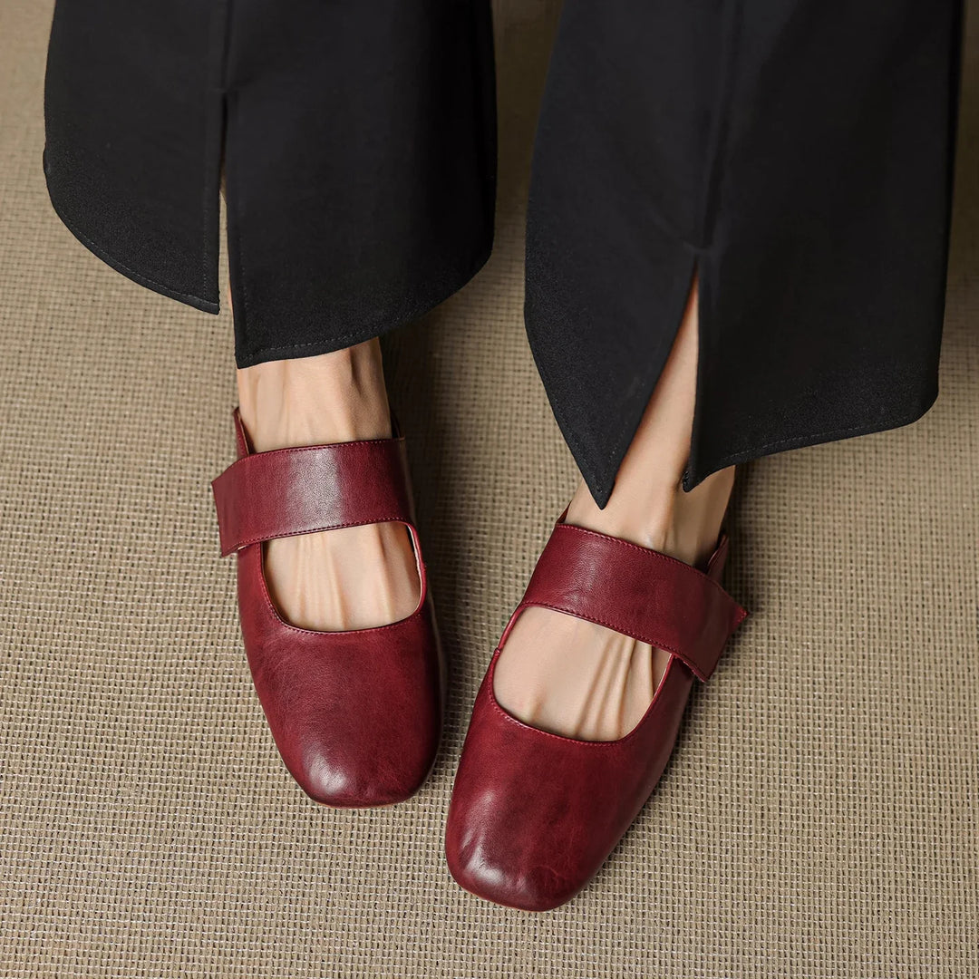 Olivia Bennet | Leather Square Toe Chunky Heel Mules
