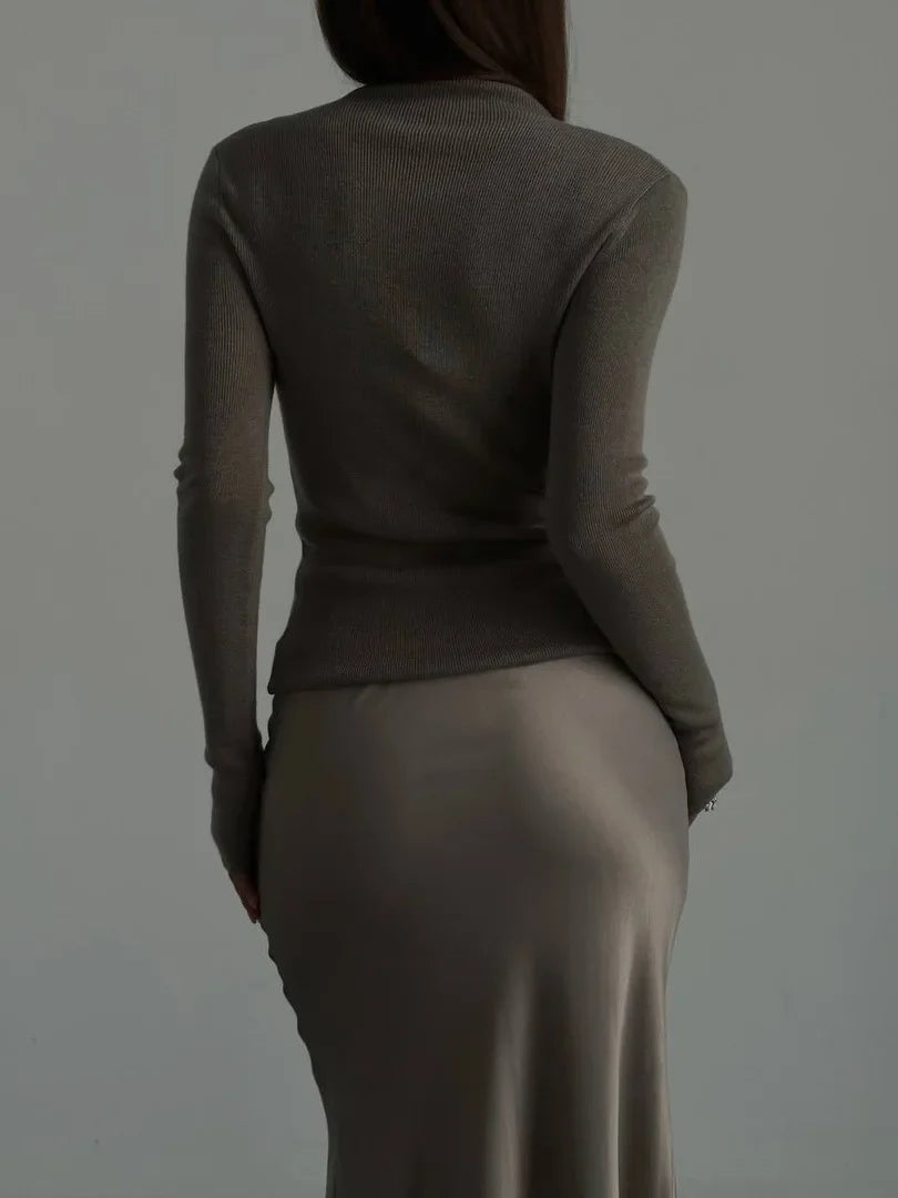 Olivia Bennet | Satin Fishtail Maxi Skirt for Women in Elegant Style