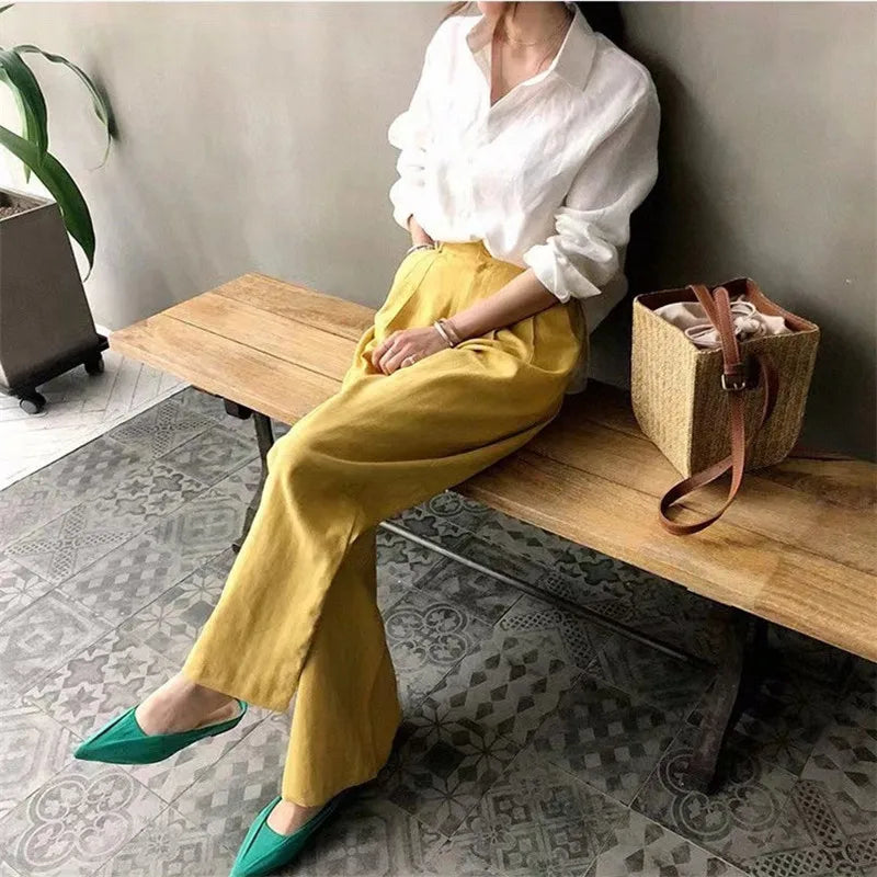 Olivia Bennet | Soft Linen Open Collar Shirt