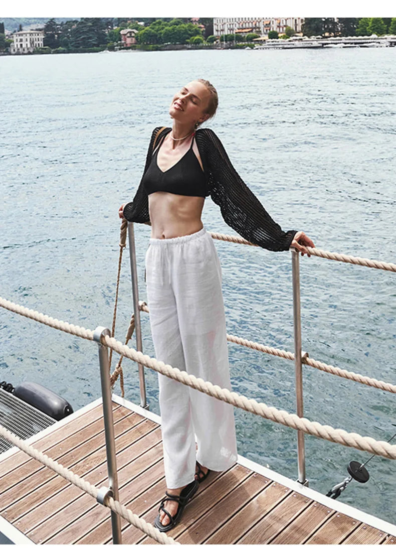 Olivia Bennet | Wide Leg Linen Pant for Women in Natural Color