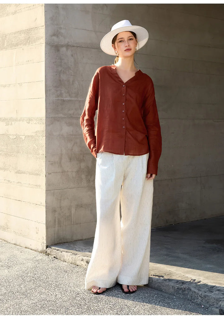 Olivia Bennet | Linen V-Neck Shirt for Women