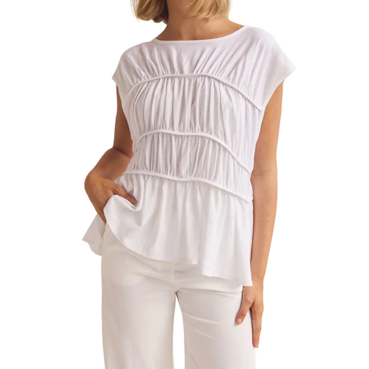 Olivia Bennet | Ruched Cap Sleeve Peplum Top for Women
