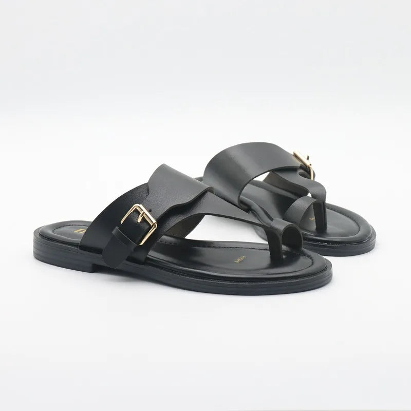 Olivia Bennet | Leather Buckle Sandal for Women in Natural Color