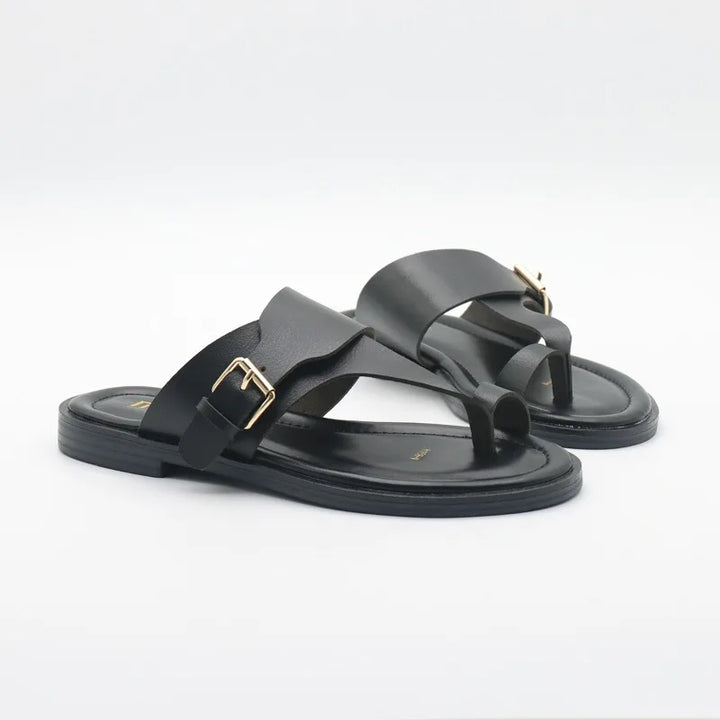 Olivia Bennet | Leather Buckle Sandal for Women in Natural Color