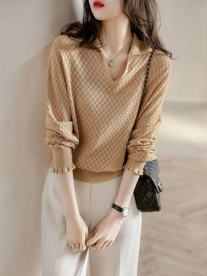 Olivia Bennet | Diamond Knit Top for Women in Natural Color