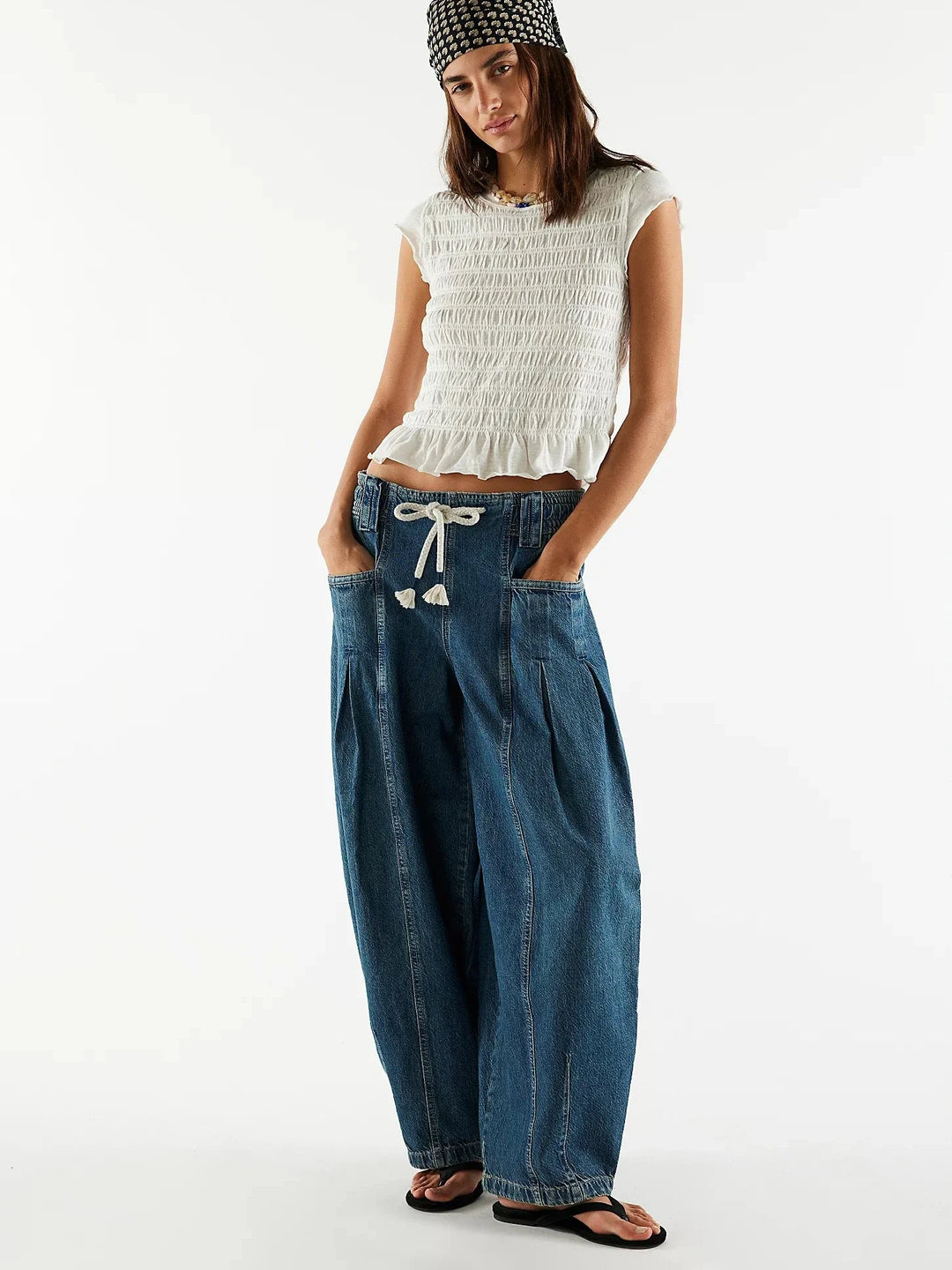Olivia Bennet | Drawstring Denim Pants for Women
