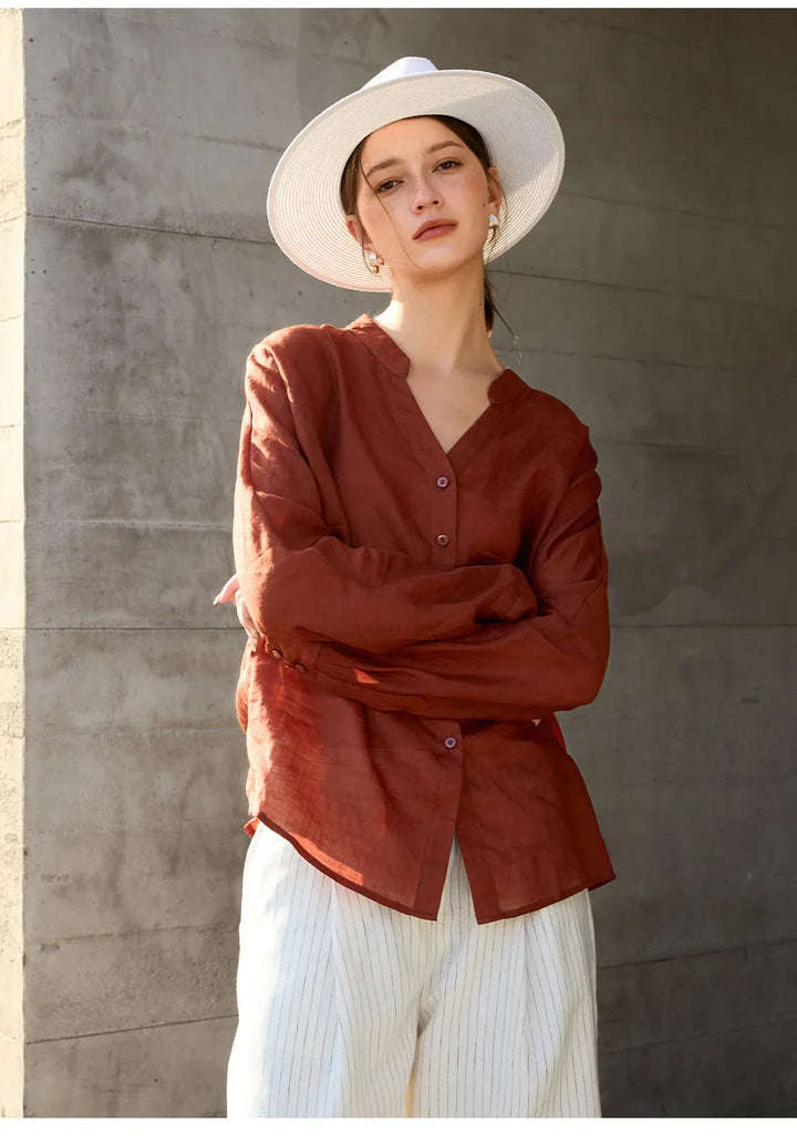 Olivia Bennet | Linen V-Neck Shirt for Women