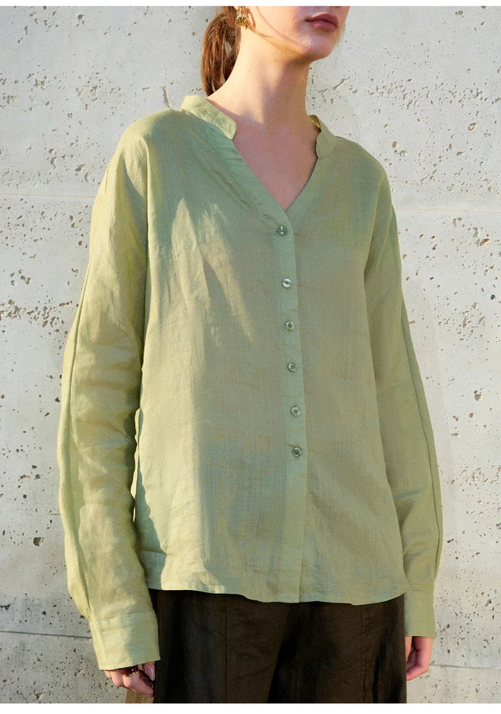 Olivia Bennet | Linen V-Neck Shirt for Women